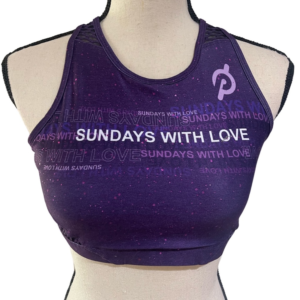 Peloton Sundays With Love Sports Bra Purple Glitter Reversible Medium